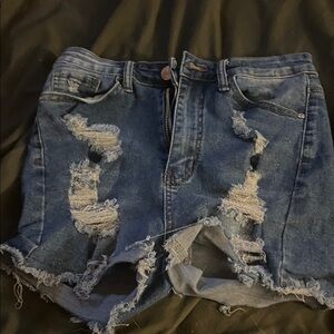 & Other Stories Dark Blue Distressed Denim Shorts